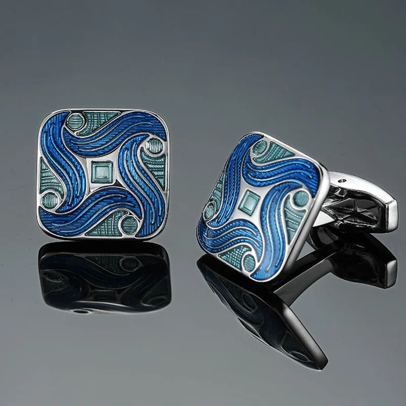 Vintage Enamel Crystal Cufflinks for Men - Wedding Jewelry Button