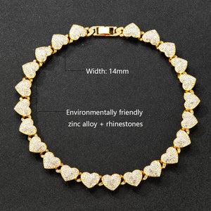 Men's Cuban Chain Necklace 18'' Full Drill Love Heart Peach Heart Ins Wind