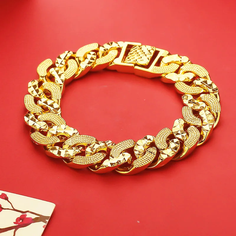 Men's 24k Pure 12mm Rope Shape Hand Chain 999 Bracelet Bangle