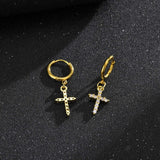 Men's CZ Stones Dangle Cross Earrings - Him Jewelry