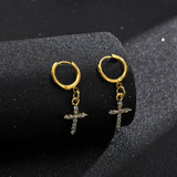 Men's CZ Stones Dangle Cross Earrings - Him Jewelry