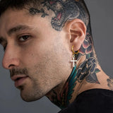 Men's CZ Stones Dangle Cross Earrings - Him Jewelry