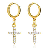 Men's CZ Stones Dangle Cross Earrings - Him Jewelry