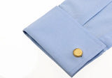 Men's Golden Round Cuff Links Copper Material Laser Engraving