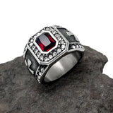 Men's Gothic Titanium Stainless Steel Band Ring Red Cubic Zircon Stone