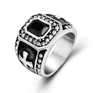 Men's Gothic Titanium Stainless Steel Band Ring Red Cubic Zircon Stone