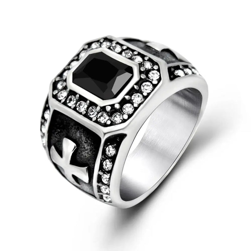 Men's Gothic Titanium Stainless Steel Band Ring Red Cubic Zircon Stone