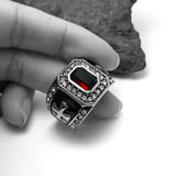 Men's Gothic Titanium Stainless Steel Band Ring Red Cubic Zircon Stone