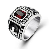 Men's Gothic Titanium Stainless Steel Band Ring Red Cubic Zircon Stone