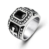 Men's Gothic Titanium Stainless Steel Band Ring Red Cubic Zircon Stone
