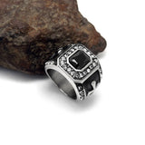 Men's Gothic Titanium Stainless Steel Band Ring Red Cubic Zircon Stone
