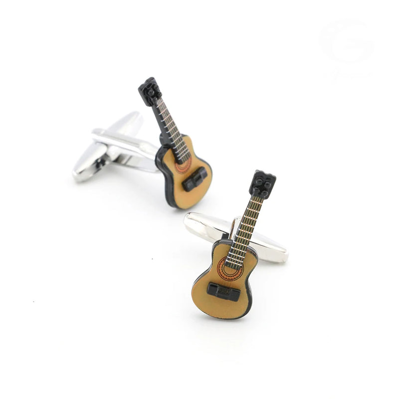 Men's Guitar Cufflinks Brass Coffee Bass Cuff Links