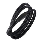 Men's Titanium Steel Leather Bracelet Double Layers Punk Rock Retro Bangle