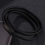 Men's Titanium Steel Leather Bracelet Double Layers Punk Rock Retro Bangle