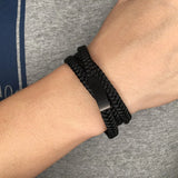 Men's Titanium Steel Leather Bracelet Double Layers Punk Rock Retro Bangle