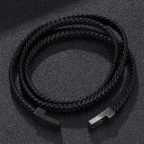 Men's Titanium Steel Leather Bracelet Double Layers Punk Rock Retro Bangle