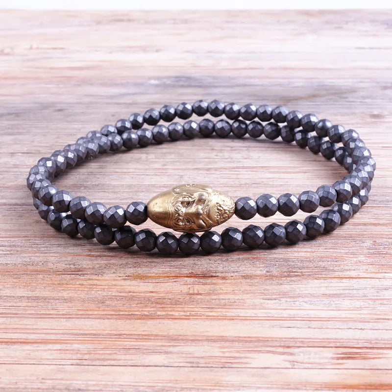 Men's Hematite Bead & Carving Pendant Bracelet