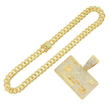 Men's Full Iced Out Credit Card Pendant Necklace with Cuban Chain