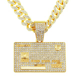 Men's Full Iced Out Credit Card Pendant Necklace with Cuban Chain