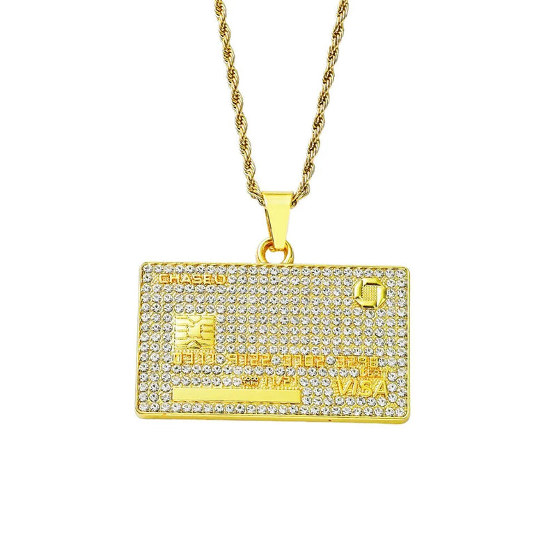 Men's Full Iced Out Credit Card Pendant Necklace with Cuban Chain