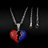 Men's Iced Out Heart Pendant Necklace Bling Rhinestone Crystal Chain Jewelry