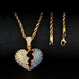 Men's Iced Out Heart Pendant Necklace Bling Rhinestone Crystal Chain Jewelry