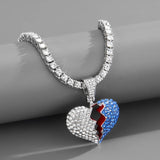 Men's Iced Out Heart Pendant Necklace Bling Rhinestone Crystal Chain Jewelry