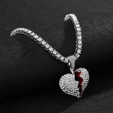 Men's Iced Out Heart Pendant Necklace Bling Rhinestone Crystal Chain Jewelry