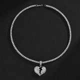 Men's Iced Out Heart Pendant Necklace Bling Rhinestone Crystal Chain Jewelry
