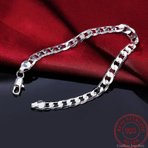 925 Sterling Silver 8MM Link Chain Bracelet Bangle for Men Women Party Gift