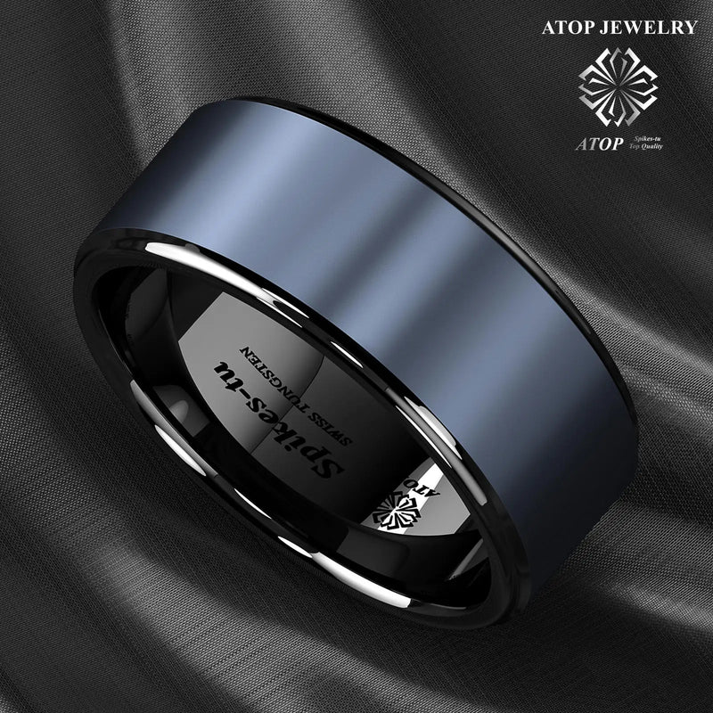 Men's Tungsten Carbide Ring Sea Brushed Center Wedding Ring