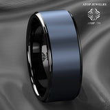 Men's Tungsten Carbide Ring Sea Brushed Center Wedding Ring