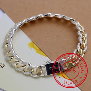 925 Silver 10mm Thick Bracelet Men's Women's Fine Jewelry