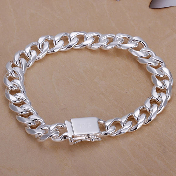 925 Sterling Silver 10mm Thick Bracelet Men's Women's Fine Jewelry