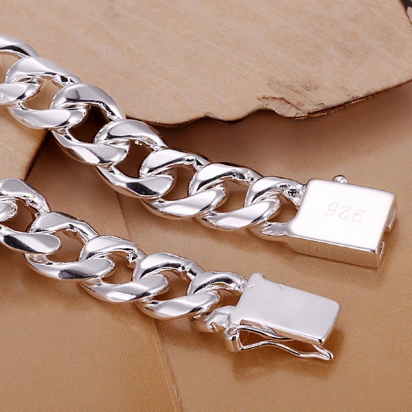Men's 10mm Silver Chain Bracelet 8''21cm