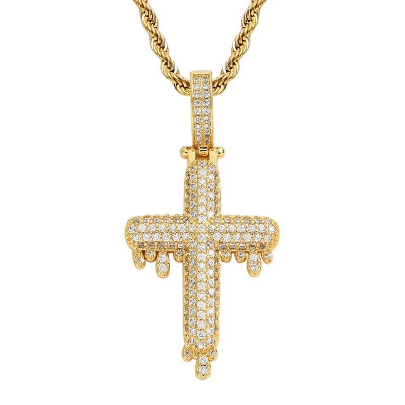 Men's Rhinestone Cross Pendant Necklace Hip Hop Chain Link