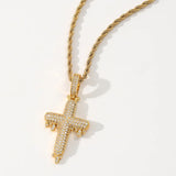 Men's Rhinestone Cross Pendant Necklace Hip Hop Chain Link