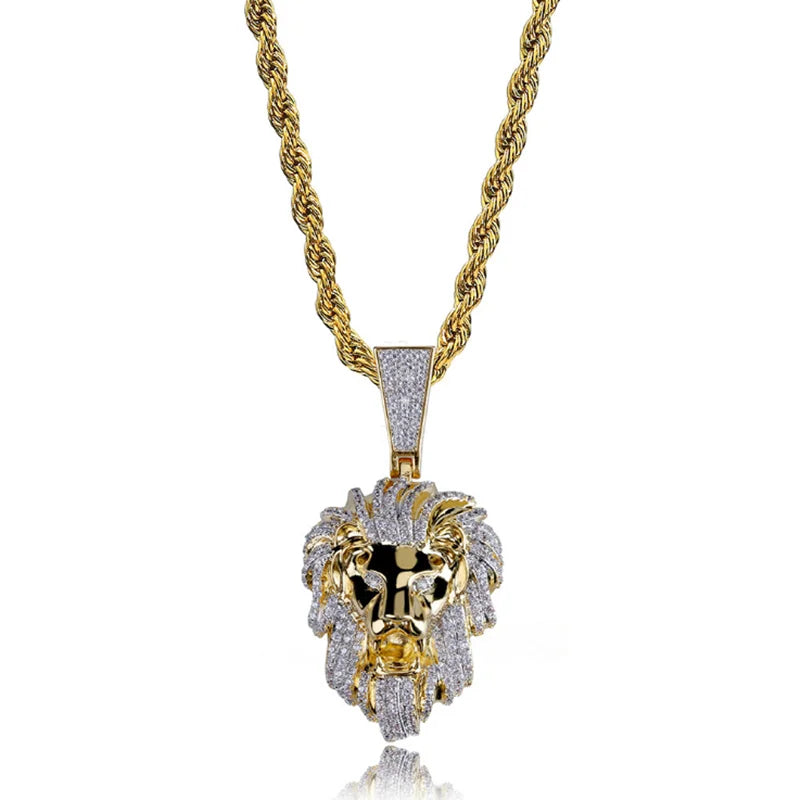 Men's Lion Head Pendant Necklace Hip Hop Chain