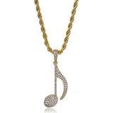 Men's Rhinestone Necklace Micro Zircon Musical Note Pendant Hip Hop Chain