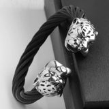 Stainless Steel Leopard Head Cuff Bangle Men's Jewelry