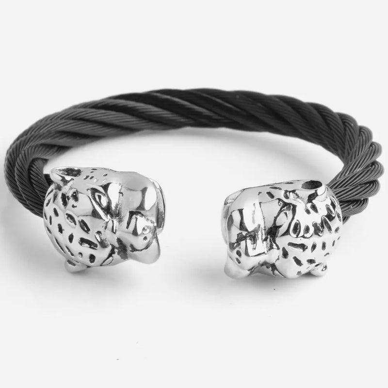 Stainless Steel Leopard Head Cuff Bangle Men's Jewelry