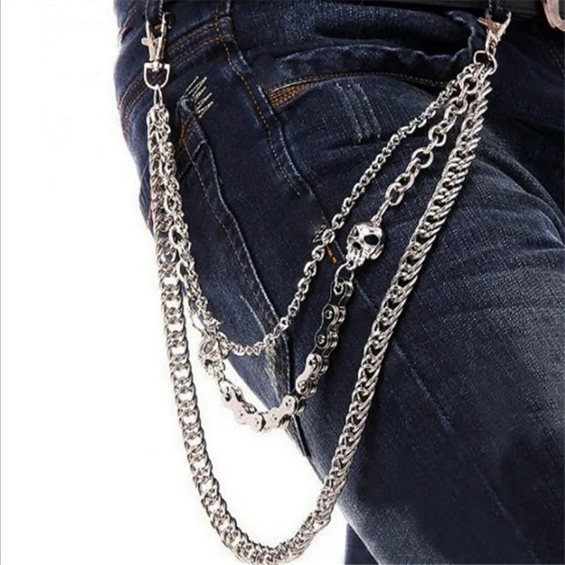 Skull Biker Link Chain Wallet Keychain for Men