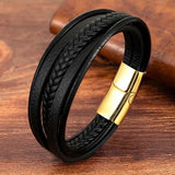 Men's Leather Bracelet Genuine Leather Woven Cuff Bracelet