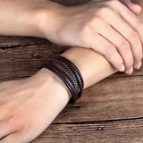 Men's Leather Bracelet Genuine Leather Woven Cuff Bracelet