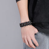Men's Leather Bracelet with Skull Head Snake Vintage Stainless Steel
