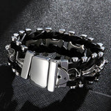 Men's Leather Bracelet with Skull Head Snake Vintage Stainless Steel