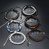 Men's Leather Weave Multi-Layer Charm Bracelet Set