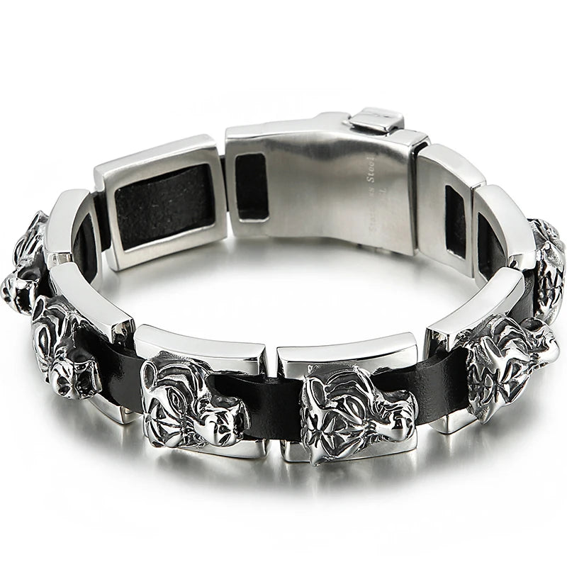 Stainless Steel Tiger Head Chain Bracelet 19MM