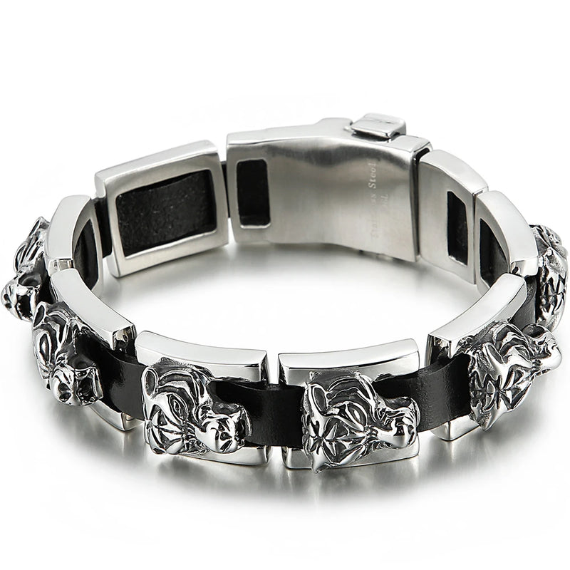 Men's Leather Bracelets with Gothic Tiger Head Buckle