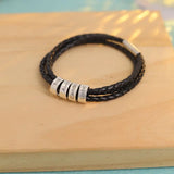 Men's Leather Bracelet Beads Family Name Charm Jewelry Bangle Father's Gift